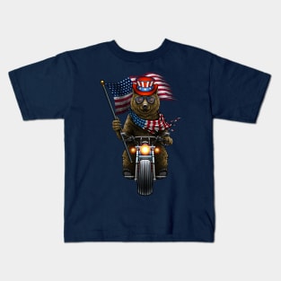 American flag  Bear motorcycle Kids T-Shirt